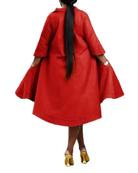 Suvel Aafrika Naiste Pluss Suurus Kleidid Pool Casual Lahti Ülepaisutatud Vintage Plisseeritud Vestido Elegantne Tahke Põlve Pikkusega Kleit 5XL