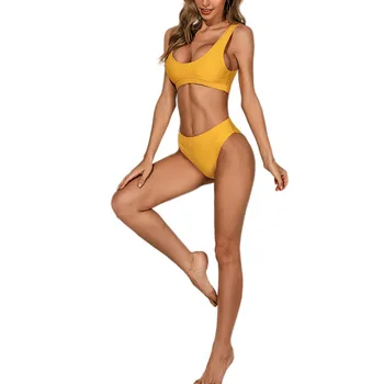 2020 Seksikas Daam Suvel Split Bikiinid Komplekti Naiste Lihtne Tahked Värvi Tank Top Tüüp Sexy Bikini Täiskasvanud Naised Backless Stiilis Supelrõivad