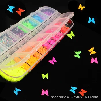 Fluorestsentsi Liblikas Südame erineva Kujuga Küünte Art Glitter Helbed 3D värvilised Litrid poola, Maniküür Küünte Kaunistamiseks
