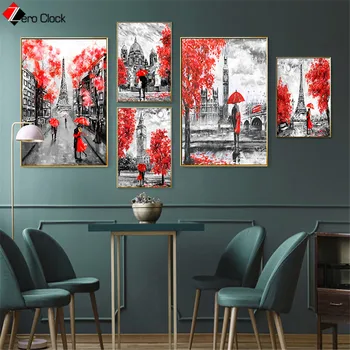 Kaasaegne Linn Punane Armastavad Seina Art Lõuend Maalimine elutuba Teenetemärgi Pilt Plakati Printimine Must-Valge Abstraktse Wall Decor