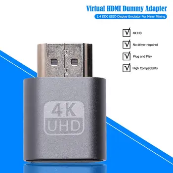60Hz VGA Virtuaalne Ühendage HDMI-ühilduvate Dummy Adapter 1.4 DDC EDID Ekraan Emulaator Kaevandaja Kaevandamine