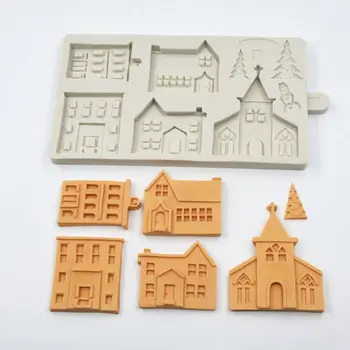 3D Christmas House Silikoon Hallituse Fondant Kook Dekoreerimiseks Vahendid Šokolaadi Krohv Sugarcraft Küpsetamine Hallituse PXPC