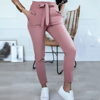 Foridol lace up talje naiste vabaaja püksid sügis-talve must roosa püksid capri kõrge vöökoht haaremi püksid pikad püksid taskud 2020