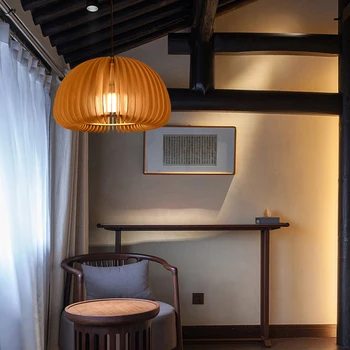 Põhjamaade lühter täispuidust elutuba söögituba söögituba lamp magamistuba Jaapani stiilis puidust kõrvitsa-söögituba lühter