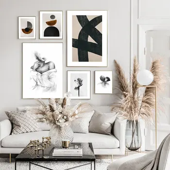 Paar Must ja Valge Abstraktne Lõuend Maali Geomeetrilise Arvud Plakat ja Print Seina Art Pilt elutuba Home Decor