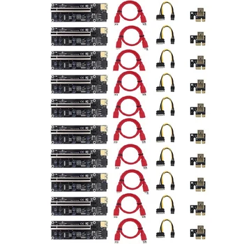 10Pack VER009S Pluss PCI-E Ärkaja Kaart PCI Express 1X To16X Adapter, USB 3.0 Kaabel, SATA to 6Pin Power Kaabel Kaevandamine