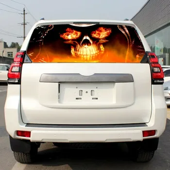 53In X14In Auto Kleebis Flaming Skull Graafiline Taga Eemaldatav Tint Vinüül