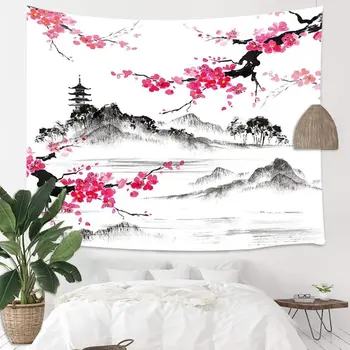 Jaapani Akvarell Kevadel Mount Fuji koos Kirsi Õied Sakura Lill Seina Vaip, Kunst Kodus Kaunistused Dorm Decor