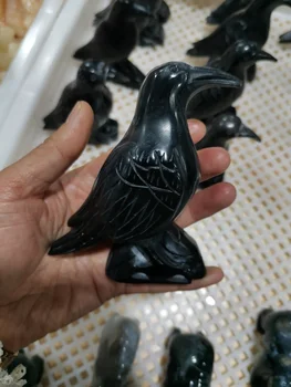 Looduslik Obsidian Nikerdatud Vares Figuriin Tervendav Crystal Kivi Tervendav Õnnelik Amulett Loomade Kingitus