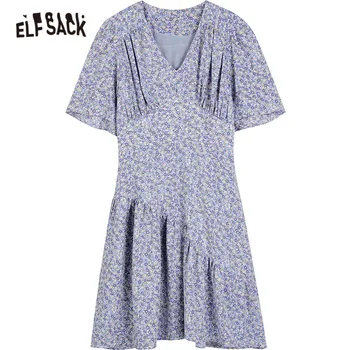 ELFSACK Õie Printida Vabaaja Vintage Bohemia Puhkus Kleidid Naistele,2021 Suvel Stiilne Lühike Varrukas korea Daamid Pool Kleit