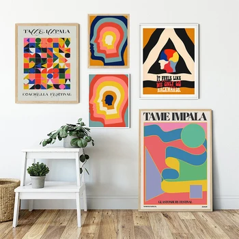 Tame Impala Kell Glastonbury Gig Lõuend Plakatid Retro Abstraktne Geomeetria ja Maali Värvikas Pea Seina Pildid elutuba Decor