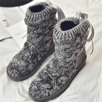 Knitt talvel naiste saapad mood soe lumi saapad talve poolsaapad naiste kingad botas femininas de inverno nujk0