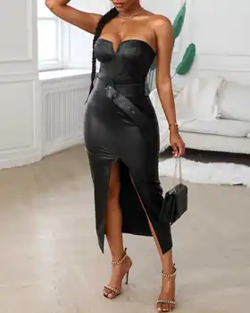 2020. aasta naine tahke lõhestatud toru kaetud kleit-up bodycon plutooniumi seksikas club mango mansett keskel vasikas wrap olkaimeton midi kleit