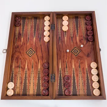 Luksus Rosewood Backgammon & Male Set 50x25x7 Cm Suur Suurus Classic Vintage Maamees Disain Mosaiik Motiivid Käsitöö Kunst