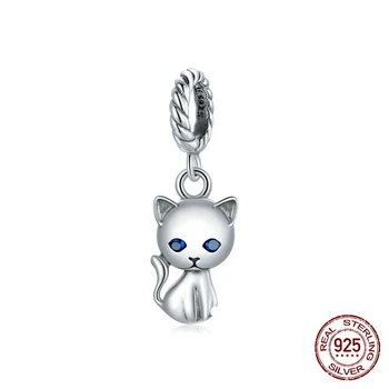 Õnnelik Blue-eyed Cat Võlu Hõbe 925 Ripats Kassipoeg Helmed CZ Crystal Sobib DIY Originaal Euroopa Käevõru Loomade Armastaja