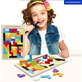 5 Beebi komplekt Puidust Mänguasjad Tetris Värviline Pusle Juhatuse Aju Teaser Haridus Mänguasjad Lastele Kingitus