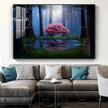 1 tk, Roosa Puu, Metsa-Maastiku Seina Art Pilte, HD Print Lõuend Maalid elutuba Home Decor Plakatid