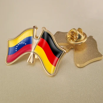 Saksamaa ja Venezuela Ületanud Topelt Sõprus Lipud Rinnamikrofon Nööpnõelad Sõle Märgid