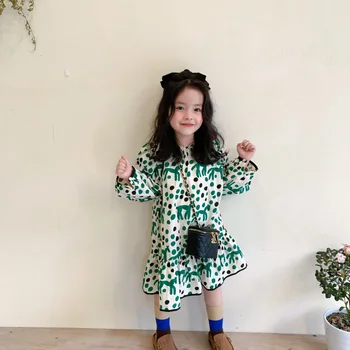 2021 Kevadel Uute Tulijate Tüdrukute Pikad Varrukad Dot Kleit Lapsed Korea Disain Kleidid, Laste Riided