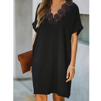 Must Naiste Suvine Kleit Pits Õmblemine V-kaeluse, Lühikeste Varrukatega Õõnes Tagasi Seksikas Mini Kleit Lugentolo