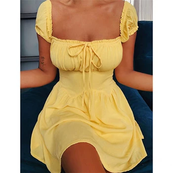 2021 Ruffle Elegantne Naiste Kleit Seksikas Olkaimeton Mini Plisseeritud Kleidid Naiste Pool, Klubi Kleidid Mujer Disain Vibu Õhuke Kleit