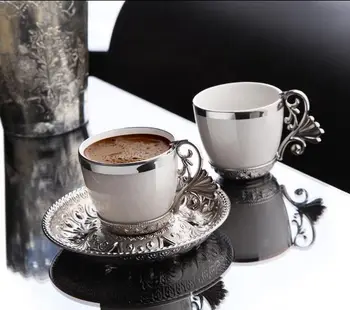 Türgi kohvi hõbe mustriline portselan kohvi tassi 6-tükk, 18-osaline kohvi komplekt