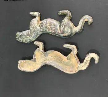 Hiina Antiik Kogud Bronzeware Tiiger Runes Vask Casting Laua Kaunistamiseks