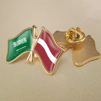 Saudi Araabia ja Läti Ületanud Topelt Sõprus Lipud Rinnamikrofon Nööpnõelad Sõle Märgid
