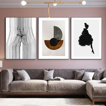 Abstraktne Naiste Rida Joonis Nägu Kiss Põhjamaade Plakatid & Pildid Moodsa Geomeetrilise Lõuend Seina Maali Kunst Magamistuba Home Decor
