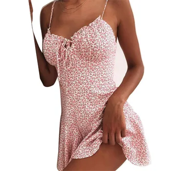 Suvel Bohemia Õie Kleidid Naistele 2021 Mood Mini Kleit V-Kaeluse Daamid Holiday Beach Lühike Sundress Vestido De Mujer Uus