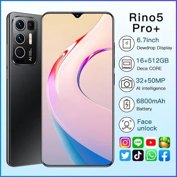 Globaalne Versioon Rino5 Pro+ Nutitelefonid 6800mAh 16+512 GB 6.7 Tolline Mobiiltelefonid 32MP +50MP HD Kaamera Android11 Dual SIM Mobiiltelefonides