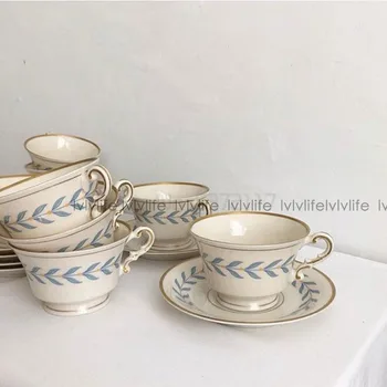 Armas Portselanist Tass Kohvi Komplekt koos Käepide Taldrik Kuld Tee Tassid Vintage Tekstuuriga Keraamilisi Tasse Porcelaine Kodu Konteiner LL50CC