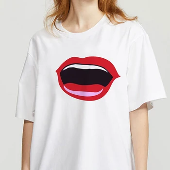Naiste Kawaii Punased huuled Tumblr Harajuku Esteetiline valge tshirt suvel lühikesed varrukad Tshirt Seksikas Huuled naiste t-särk