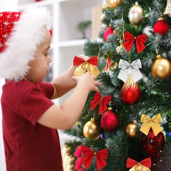 48 Tükki Christmas Ribbon Vibud Kaunistused Xmas Tree Bowknot Teenetemärgi Esitleb Kiletamine Käsitöö Tarvikud(4 Värvi)