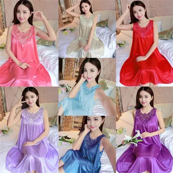 Naiste Siidist Pits Nightgowns Silk Sleepwear Solid Color Suur Kiik Kodu Riided
