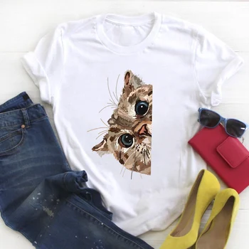 Naiste Graafiline T-särk Naiste Kass Pet Cartoon Kawaii Lihtne Stiil Prindi Ladies Summer T-Särk Naiste Top, Särk Riided Tshirt