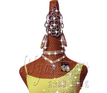 Ladina Tants Konkurentsi Kostüüm SALSA Sasa Seelik Fluorestseeriv Kollane-Roheline Kogu Keha Vesi Geniaalne Teemant