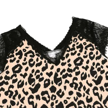 Naiste Topid, Leopard Prindi/Triibuline V-Kaeluse Lühikese Varrukaga Pullover Lacework Pluus Suveks, S/M/L/XL/XXL