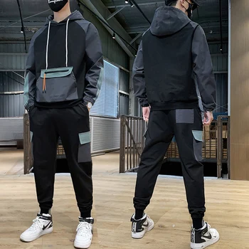 Tracksuit Meeste 2 tk Määrab Juhuslik Hip-Hop Streetwear Sobiks 2020. Aasta Sügisel Mehi Spordirõivaste Lukuga Topp+Haaremi Püksid Meeste Riided