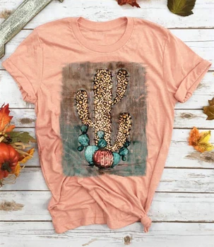 Naiste Uued Vabaaja Lahti Tee Särgid Naine Tshirts Mujer Camisetas Leopard Trükitud Cactus T-Särgi Suvel Lühikesed Varrukad Tops