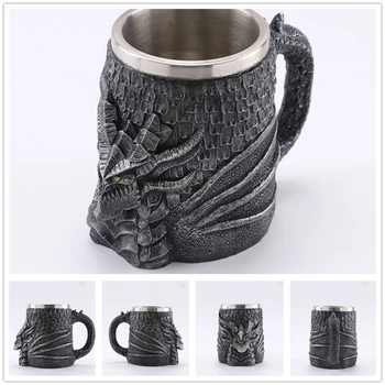 450ml 3D Retro Dragon Cup Loominguline Office Roostevabast Terasest Topelt kiht kohvi Tassi Vaik Käsitöö Õlu Tassi Kohvi Kruus