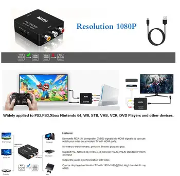RCA to HDMI-ühilduvate Converter Mini Komposiit AV CVBS Video Adapter 720P 1080P Converter HDTV Projektoriga DVD Set Top Box