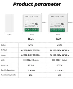 16A 10A MINI Wifi Smart Switch Taimer Traadita Switche Kodu Automaatika Moodul APP Kaugjuhtimispuldi Tööd Alexa Google Kodu