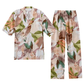 Suvel Daamid Pidžaama Puuvill Siid Pool varrukatega Püksid Jaapani Kimono Sleepwear Naiste Lahtised Mugav Õhuke Kodus Kandma