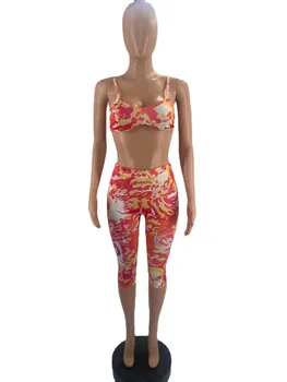 RStylish 2021 Uus Trükitud Beachwear Ülikond Naiste Kärbitud Püksid Rinnahoidja Crop Top 2-osaline Pant Ülikond Naiste Slim Kaks Tükki Varustus