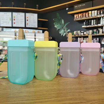 3D popsicle cup suletud lekkimiskindlad õled plastikust cup noorte üliõpilaste vee tassi rihm väljas mugav cup