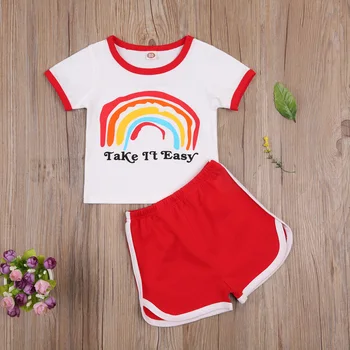 Ma&Baby 1-6Y Suvel teise lapse Kid Tüdrukud Vikerkaar Riiete Komplekt Kirjaga T-Särk, lühikesed Püksid Varustus Tracksuit Kostüümid
