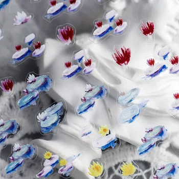 Abstraktne õlimaal vesiroosi 3D Liim Nail Art Kleebis 5D Pehme Pressitud Soodustused Küünte Kaunistuste Hulgi-Dropshipping