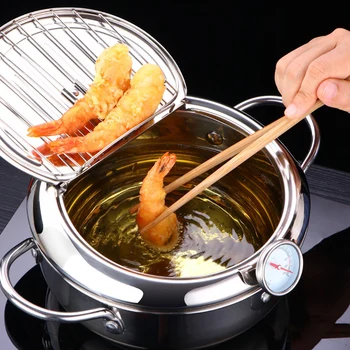 Jaapani Tempura Sügav Praadimine Pott koos Termomeetriga Kaas Köök Praepann Pan Temperatuuri Kontroll Praetud Cooking Tööriistad