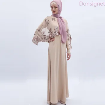 Donsignet Moslemi Kleit Moslemi Seatud Kaks Tööd Moslemi Frashion Peep Varba Kingad Tikitud Pikk Kleit Ja Sall Naiste Abaya Dubai Abaya Türgi